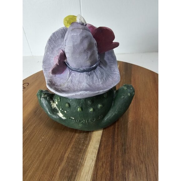 Vintage 90s Pete Apsit Frog Toad Figurine Large Eyes Spring Hat Bee See Pics - Picture 5 of 10